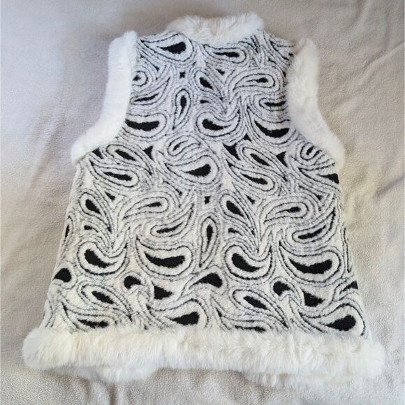 Vintage Shearling Swirl Patterned Vest Women's 3XL Black White Fur Wool Fleece - Picture 3 of 8